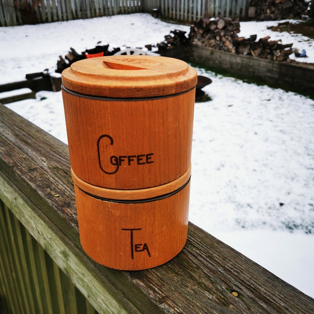 Vintage Wooden Stackable Coffee and Tea Canisters